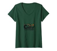 Chive Catitude: Sassy Cat Lover Design con Impronte di Zampe Maglietta con Collo a V, Donna, Verde Foresta, XXL