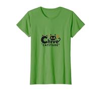 Chive Catitude: Sassy Cat Lover Design con Impronte di Zampe Maglietta, Donna, Erba, XL