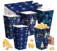 Chivertion 50 scatole per popcorn polari di Natale da 1,304 g | Treno natalizio a tema, grandi scatole per popcorn, serate di film festivi, notte di luna e neve