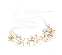 Chiyyak Elegante Copricapo con Dolci e Perle False per Spose, Fascia per Capelli Flessibile, Bianco 11,4 X 1,6 Pollici