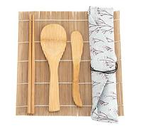 Chiyyak Il Kit per la Preparazione di Sushi in bambù da 9 Pezzi Include 2 Tappetini per Rotolare 5 Bacchette 1 Paletta 1 Lama per Sushi