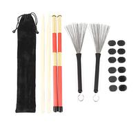 Chiyyak Kit Completo di Bacchette con Spazzola Regolabile, Punta in Gomma, Ammortizzatore Autoadesivo, Ideale per Batteristi, Accessori per Batteria di Alta qualità con Borsa (M02763 nero)