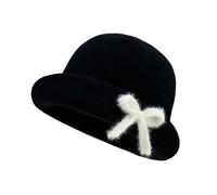 CHIZISX Bowknot Bucket Hat per le donne Outdoor Antivento Inverno Caldo Crochet Cappelli Pescatore Roll Brims Caps per Shopping Walking Bowler, Nero , Taglia unica