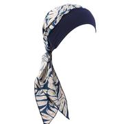 CHIZISX Cappello a turbante vintage da donna con fascia larga elastica stampa Hijab Bandana Headwrap per la perdita dei capelli cappello elastico pastorale, foglie blu lago, Taglia unica