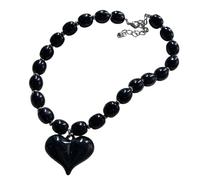 CHIZISX Collana con perline in resina con ciondolo a forma di cuore, lunghezza regolabile, girocollo elegante hip hop per donne alla moda, Misura unica, Resina, Nessuna pietra preziosa