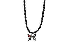 CHIZISX Collana in stile gotico con cuore e farfalla in cristallo nero, collana unica per donne che cercano una moda unica, Misura unica, lega e acciaio al titanio, Nessuna pietra preziosa