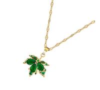 CHIZISX Elegante collana con ciondolo a forma di foglia d'acero con intarsio verde per donne alla moda che cercano la natura ispirano gioielli, Misura unica, Acciaio inossidabile, Nessuna pietra