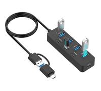 CHIZISX Hub USB a 7 porte con doppia presa USB A e C per trasferimento dati ad alta velocità da 5 Gbps Spine e Play Ampia compatibilità Più OS Indicatori LED Hot Swap Trasferimento veloce Hub Expander