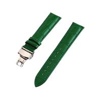 Chlikeyi Cinturini per orologi in vera pelle da 12-24mm per orologio con fibbia a farfalla, cinturino in acciaio, Verde, 24mm