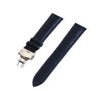 Chlikeyi Cinturini per orologi in vera pelle da 12-24mm per orologio con fibbia a farfalla, cinturino in acciaio, Blu scuro, 17mm