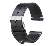 Chlikeyi Cinturino per orologio in pelle di vitello marrone rosso fatto a mano 18-22mm Cinturino per orologio con cinturino a sgancio rapido Accessori per orologio, Nero, 20 mm