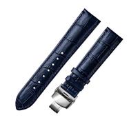 Chlikeyi Cinturino per orologio in vera pelle 12-24mm con chiusura a farfalla, cinturino con fibbia a doppio moschettone in argento, Blu, 22mm