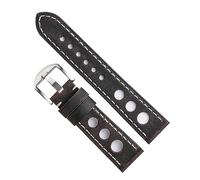 Chlikeyi Cinturino per orologio in vera pelle traspirante a tre fori Cinturino per cinturino morbido da 20/22mm con fibbia Cinturino per orologio in pelle bovina marrone, Marrone caffè-argento, 20 mm