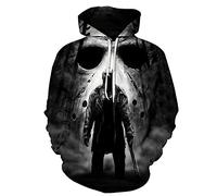 CHLOBLOM Jason Voorhees Costume Horror Movie Felpa con cappuccio 3D, Nero , S
