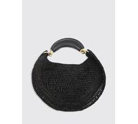 CHLOÉ Borsa tote Summer Banana in rafia crochet con logo ricamato OS Nero
