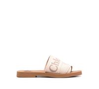 Chloé - Sandali con Tacco a Blocco e Logo Ricamato - - Shoes - Donna - Beige - 36 EU