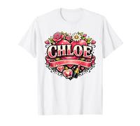 Chloe - Scritta Floreale con Rose, Margherite, Cuori Maglietta