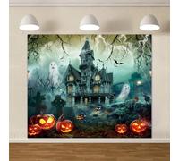 ChloropLastid 12x8ft Halloween Hunted House Fondale Castello Zucca Spettrale Fantasma Cimitero Fotografia Sfondo Halloween Fulmine Notte Decorazioni Feste Banner Photo Booth Puntelli