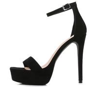 CHMILE CHAU 【È necessario misurare la lunghezza dei piedi prima di ordinare】 Sandali Donna-Scarpa Tacco Alto A spillo-Punta Rotonda Piattaforma Caviglia-72-CHC-19, 1 x Nero, 37 EU