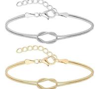 CHmiss 2 Pezzi Bracciali Coppia,Placcato in Oro 18K con Nodo dell'Amore Regolabile,Bracciale Amicizia per Donna e Uomo,Regalo San Valentino Compleanno Natale per Fidanzato Amica Sorelle