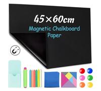 CHMMY Foglio di Lavagna Nero Adesivo, 45 x 60 cm, pellicola autoadesiva per lavagna, lavagna cancellabile, 6 gessi senza polvere, 6 magneti, panno, tangram, supporto per gessi, supporto magnetico per