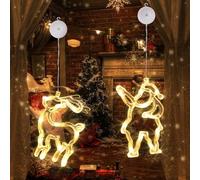 CHMMY LED Luci Natalizie Decorazioni, 2 Pezzi Luci di Natale, Luci Decorative per Finestra di Natale con Ventosa, Bianco Caldo Tenda Luminosa Natalizie,Decorazione Natalizia,Balcone,Festa,Matrimonio