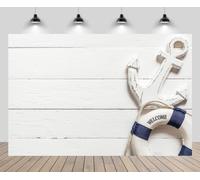 CHNBGPRO 2.1m x 1.5m Welcome Aboard Fondale Anchor Live Boa Bianco Shabby Legno Parete Sfondo Baby Shower Marine Marinaio Tema Nautico Festa di Compleanno Decorazione Photo Booth Puntelli Carta da