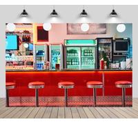 CHNBGPRO 2,7 m x 1,8 m Retro Diner Sfondo Retro anni '50 Ristorante Classico Anni '50 Sgabelli da Bar Locale Diner Cafe Bar Sfondo Interno anni '50 Compleanno Matrimonio Decorazione Studio Photo Booth