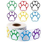 Chnegral Un Rotolo di 500 Pezzi Adesivi Zampe Colorate Etichette Zampa di Cane Etichette Adesivi Impronta Zampa, 1 Pollice (Colore Misto)