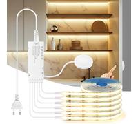 CHNMALITAI Striscia LED COB da 12 V, 6 pezzi, 3 m, luce bianca calda, con dimmer a contatto e a mano, per armadio, vetrina, cucina (bianco caldo, 3 m)
