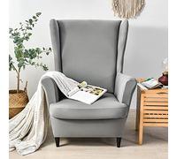 CHNSHOME Copripoltrona con orecchie 1 posto elasticizzato 2 pezzi Coprisedile con Orecchie Fodera per pouf Fodere per poltrone elastiche Grigio chiaro
