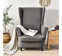 CHNSHOME Copripoltrona con Orecchie 1 Posto Elasticizzato 2 Pezzi Coprisedile con Orecchie Fodera per Pouf Fodere per poltrone Elastiche Grigio Scuro