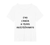 c'ho l'ansia a Tempo indeterminato Frase Simpatica Risata Maglietta, Donna Plus-Size, Bianco, 5X