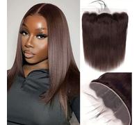 Chocolade Brown Diritto 13X4 Chiusura in Pizzo HD Frontal Part,8inch | Chiusura in pizzo trasparente con capelli baby, capelli umani, linea frontale naturale pre-pettinata
