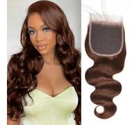 Chocolate Brown Closure 4 By 4 Closure Trasparente Lace Front Closure Body Wave High Density Pre Plucked Baby Hair Light Brown Unprocessed Brazilian Virgin Human Hair 10 pollici
