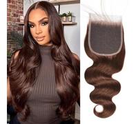Chocolate Brown Closure 4 By 4 Closure Trasparente Lace Front Closure Body Wave High Density Pre Plucked Baby Hair Light Brown Unprocessed Brazilian Virgin Human Hair 16 pollici