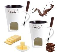 Chocolate Fondue Mug, Sweet Fondue Cup Set - Chocolates Melting Cup with Fork, Ceramic Fondues Pot for Cheese Butter Melting, Christmas Holiday Wedding Party Favors (2PCS White)