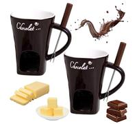 Chocolate Fondue Mug, Sweet Fondue Cup Set - Chocolates Melting Cup with Fork, Ceramic Fondues Pot for Cheese Butter Melting, Christmas Holiday Wedding Party Favors (2PCS Black)
