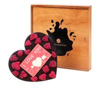 CHOCOLISSIMO - Regalo D'amore al Cioccolato - Cuore di Cioccolato Fondente Con Lamponi, in Scatola di Legno - Idee Regalo per L'anniversario, per Gli Innamorati - Cioccolatini da Offrire