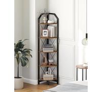CHOEZON Mensola angolare da 150,9 cm, libreria angolare industriale a 5 ripiani, supporto angolare per piante, libreria angolare per camera da letto, soggiorno, ufficio domestico, marrone rustico e
