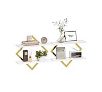 CHOEZON Mensole sospese da parete, set di 2 mensole da parete, 2 ripiani, per soggiorno, camera da letto, cucina, ufficio, studio, oro e bianco, TBJ01P2JW