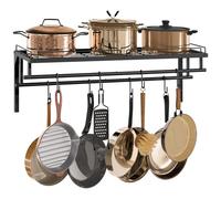 CHOEZON Portacoperchi da Cucina da Parete per Pentole, Organizzatore Coperchi Pentole con 2 Barre e 8 Ganci, Appendi Piatti da Parete in Metallo per Stoviglie, 82,5 x30 x27 cm, Nero DTPR38BB