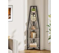 CHOEZON Scaffale angolare a 5 ripiani, libreria angolare, scaffale a scala, scaffale da pavimento, espositore aperto, supporto per piante, per soggiorno, camera da letto, studio, bagno, grigio e nero