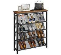 CHOEZON Scarpiera a 5 Ripiani per 12-16 Paia di Scarpe, Scaffale Portascarpe con Piano in Legno, Struttura Metallica, Piedini Regolabili, per Ingresso, Corridoio, Marrone Vintage e Nero DTXJ02BF