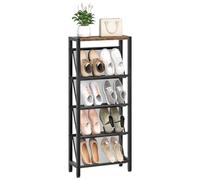CHOEZON Scarpiera a 5 Ripiani Stretta con Ripiani Inclinati, Scaffale Portascarpe Compatti per Ingresso, Con Piedini Regolabili e Cintura Antiribaltamento, Marrone Vintage e Nero DTXJ03BF