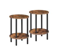 CHOEZON Set di 2, Tavolino Rotondo con Due Ripiani, Tavolino da Divano e da Caffè, Comodino Piccolo, Industriale per Soggiorno e Camera da Letto, Marrone Vintage e Nero DTBZ01P2BF