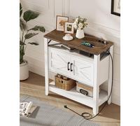 CHOEZON Tavolo Consolle per Agriturismo con Prese Elettriche, Mobili da Bar con Armadietto e Ripiani Aperti, Tavolo da Ingresso per Corridoio, Cucina o Coffee Bar, Bianco e Noce DMXG01CWL