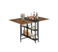 CHOEZON Tavolo Pieghevole Mobile per Piccoli Spazi, Tavolo da Pranzo Richiudibile, Multifunzionale con 6 Ruote Frenanti e 2 Ripiani, per Cucina, Soggiorno, Ufficio, Marrone Vintage e Nero DTCZ01BF
