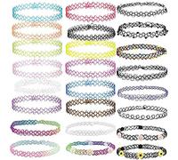 Choker,Choker Collana Colletto Elasticizzato Henné Choker Collana con Pendente Tatuaggio Gotico Set 24 Pezzi