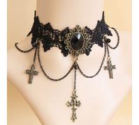 Choker Nero In Pizzo Gothic Collier Collo Barocco Croce Vittoriano